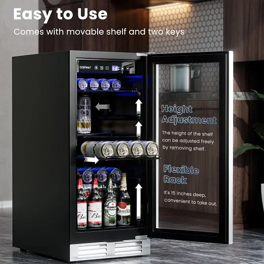 Costway Advanced 15 Inch 100 Can Constructed- Freestanding Beverage Cooler Refrigerator Adjustable Temperature and Shelf, ...