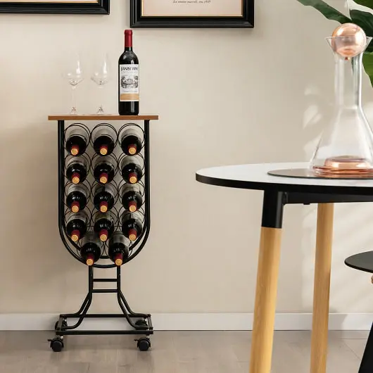 Costway 14 Containers Wine Rack Detachable and Lockable Wheels, Onyx, JV10767DK