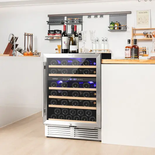 Costway Dual Zone Wine Cooler 51 Bottles Reversible Door, Brushed Silver, FP10128US-SL