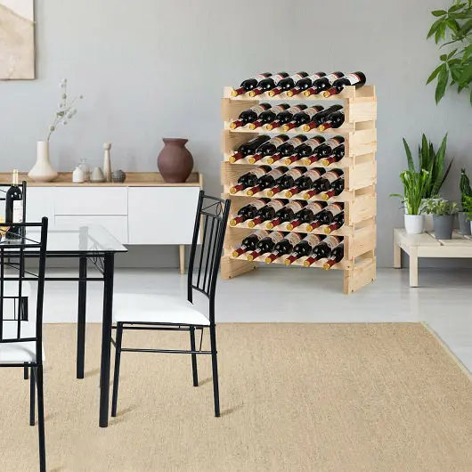 Costway 36 Flasks Stackable Wooden Wobble-Free Modular Wine Rack, HW63195