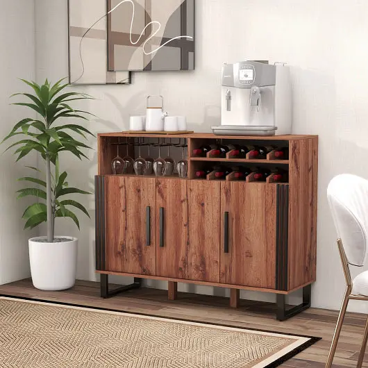 Costway Home Wine Bar Cabinet 3 Doors and Adjustable Shelves, Beige, JV11529CF