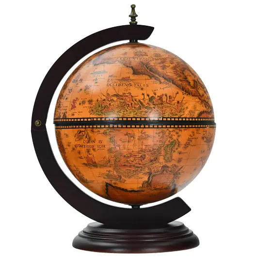 Costway 19 Inch 16th Century Nautical Map Tabletop Globe Wine Cabinet, Walnut, JV10054CF