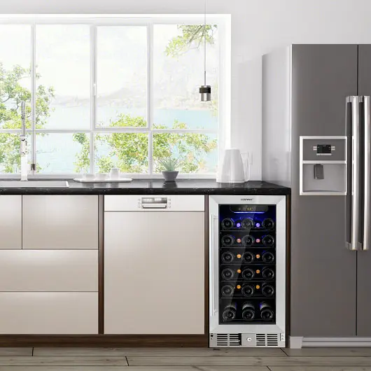 Costway 15 Inch 30-Flask Wine Cooler Temperature Memory, FP10229US-SL
