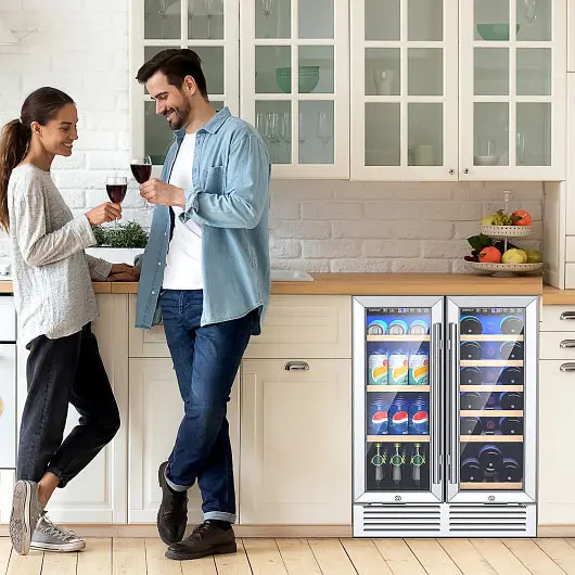 Costway 24 Inch Dual Zone Wine and Beverage Cooler, Silver, FP10127US-SL