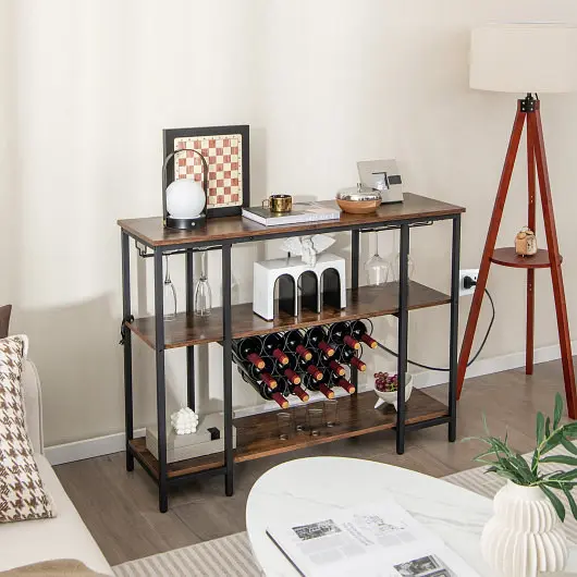 Costway Industrial Wine Rack Wine Bar Cabinet Storage Shelves, Chocolate, JV11142US-CF
