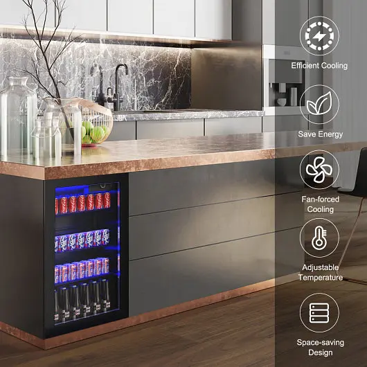 Costway Narrow 120 Can Beverage Mini Refrigerator Glass Door, EP23232US