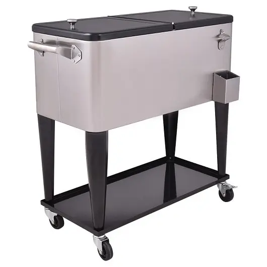 Costway Scratch-Resistant 80 Quart Patio Rolling Stainless Steel Ice Beverage Cooler, OP3305