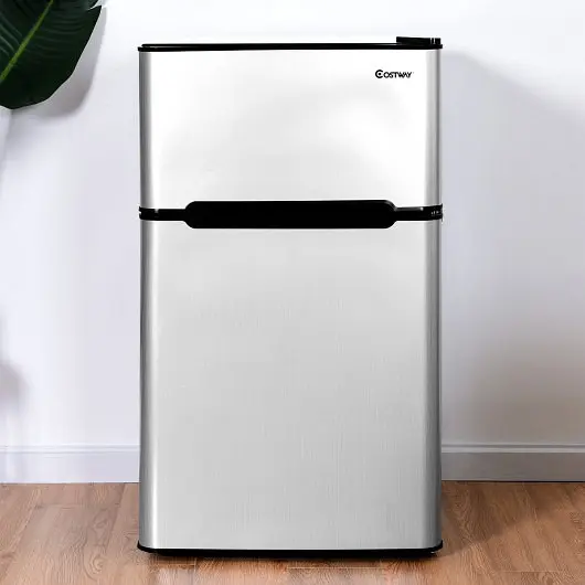 Costway 3.2 ft³ Space-saving Stainless Alloy Steel Refrigerator, Gray, EP22672GR