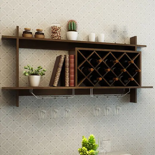 Costway User-Friendly Wall Mount Wine Rack Glass Holder & Storage Shelf, Walnut, HW57400BK