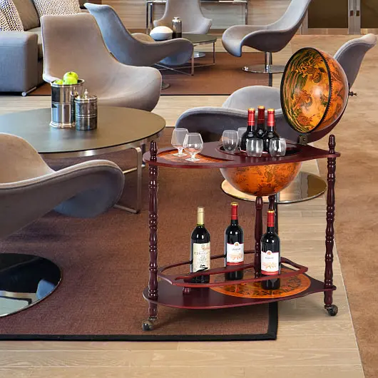 Costway Vintage Globe Rolling Wine Bar Cart Extra Shelf, HW51940
