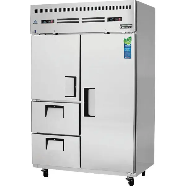 Everest Classic Refrigeration 2 Section - 1 Half Door & 2 Drawer (Left; Refrigerator), 1 Full Door (Right; Freezer) Du...