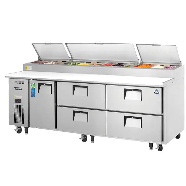 Everest Grip Refrigeration 3 Section 1 Door & 4 Drawer Combo Pizza Prep Tables, 93", EPPR3-D4 Everest Refrigeration