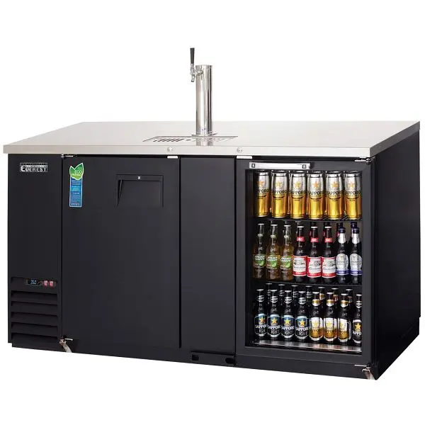 Everest Hardened Refrigeration 2 Door (1 glass) Back Bar & Beer Dispenser, 68" (One 1-Faucet Tower) - Midnight Bl...