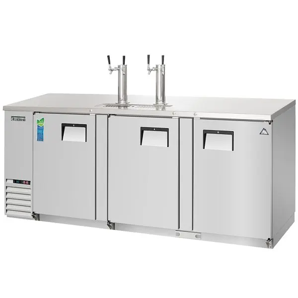 Everest Knurled Refrigeration 4 Keg Direct Draw Beer Dispenser, 90" (Two 2-Faucet Towers) - Stainless High-Carbon Ste...