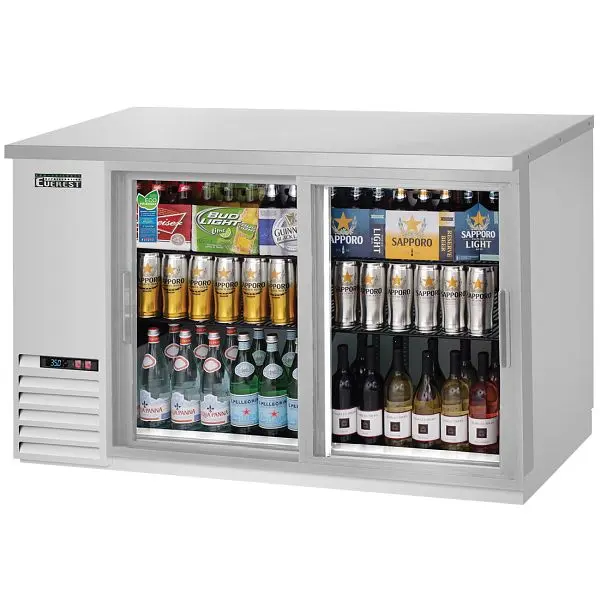 Everest Long-Lasting Refrigeration 2 Deep Glass Sliding Door Back Bar Cooler, 59" - Stainless Mild Steel Exterior, EB...
