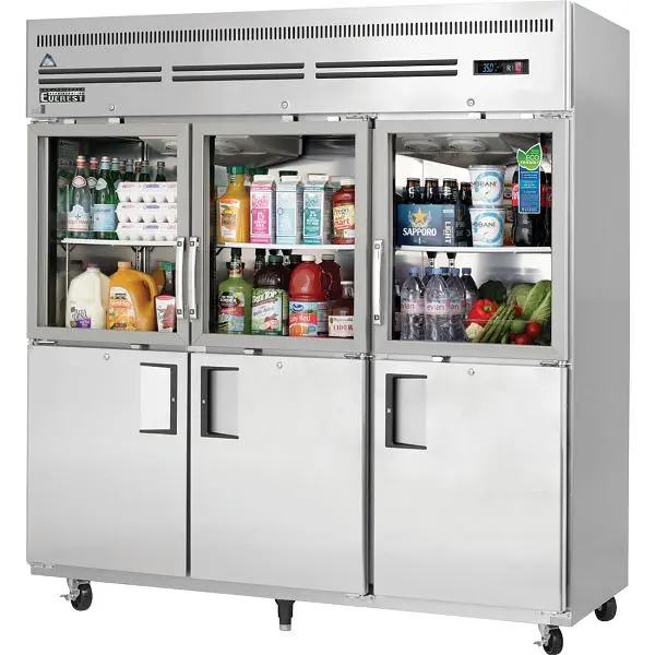 Everest Performance Refrigeration 3 Section - 6 Half Door Refrigerator, Top Glass & Bottom Solid, 75", EGSH6 Ever...