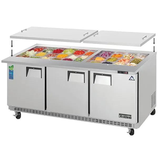 Everest Quick-Connect Refrigeration 2 Door Open Top Prep Table, 71 1/2" (Mega Top), EOTP3 Everest Refrigeration