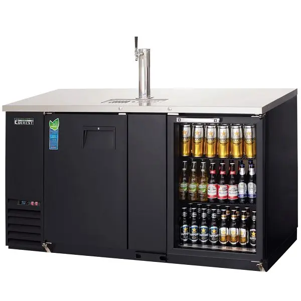 Everest Reflective Refrigeration 2 Door (1 glass) Back Bar & Beer Dispenser, 68" Length, 24" Depth (One 1-Fa...