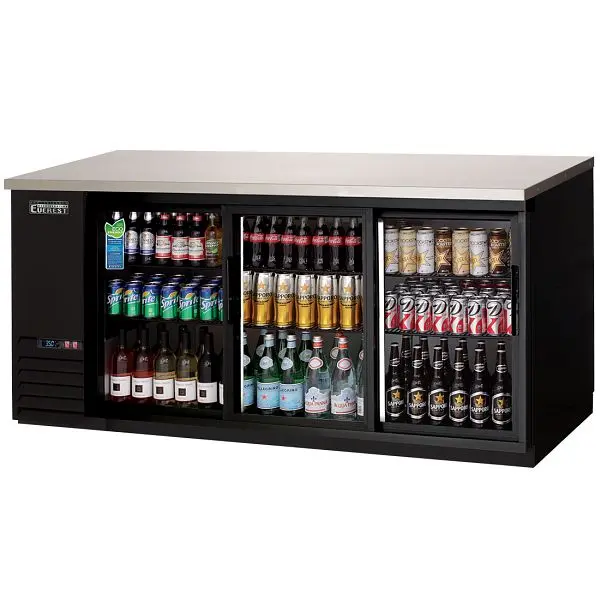 Everest Refrigeration 3 Deep Glass Sliding Door Back Bar Cooler, 90" - Carbon Black Exterior, EBB90G-SD
