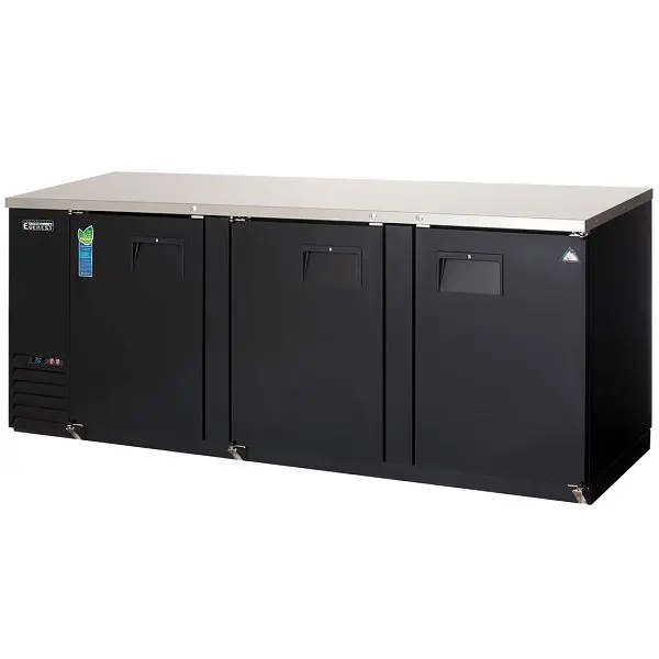 Everest Refrigeration 3 Door Back Bar Cooler, 90" - Matte Black Exterior, EBB90