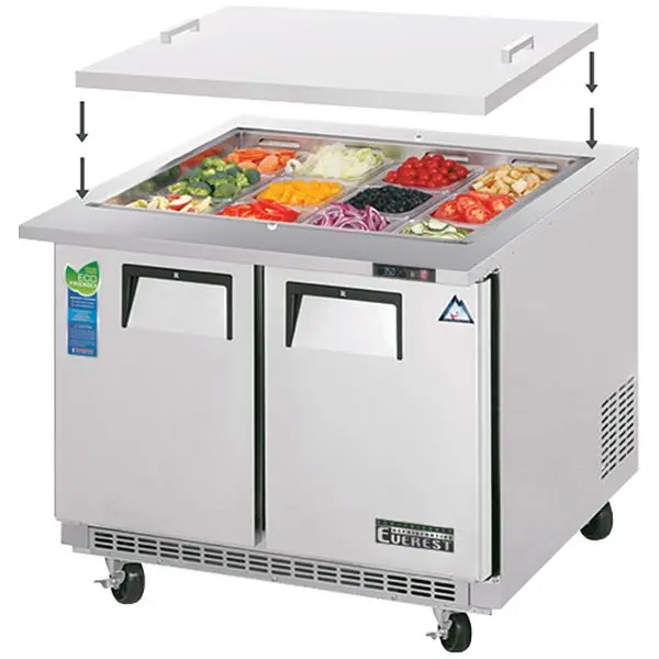 Everest Refrigeration 2 Door Open Top Prep Table, 35 1/2" (Mega Top), EOTPS2