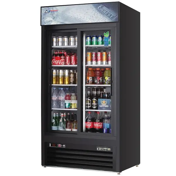 Everest Refrigeration 2 Door Refrigerator Merchandiser (Sliding), 33 cu ft - Black Exterior, EMGR33B