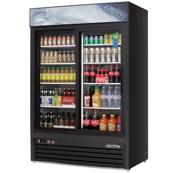 Everest Refrigeration 2 Door Refrigerator Merchandiser (Sliding), 48 cu ft - Onyx Exterior, EMGR48B