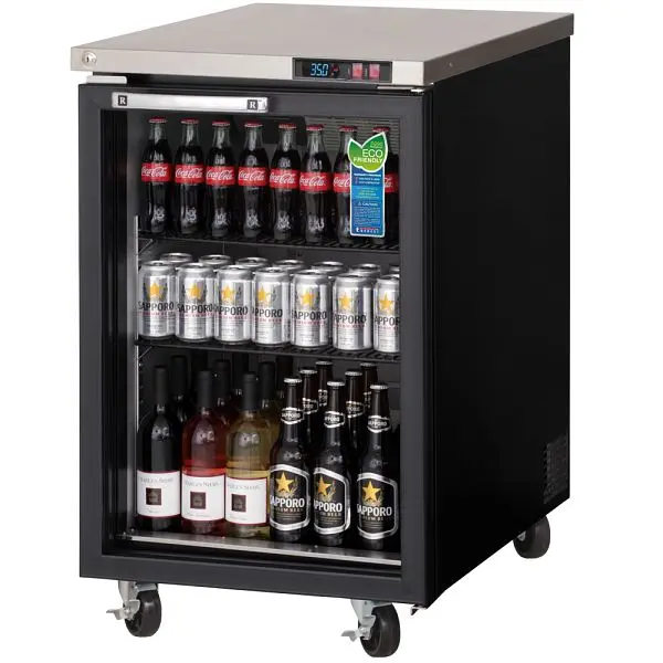 Everest Refrigeration 1 Glass Door Back Bar Cooler, 23" - Black Exterior, EBB23G