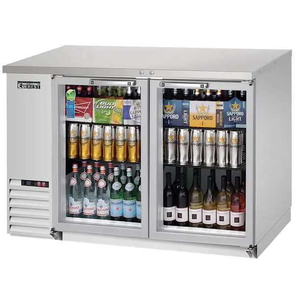Everest Refrigeration 2 Glass Door Back Bar Cooler, 48" - Stainless Tool Steel Exterior, EBB48G-SS