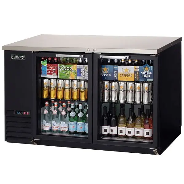 Everest Refrigeration 2 Glass Door Back Bar Cooler, 59" Length, 24" Depth - Onyx Exterior, EBB59G-24