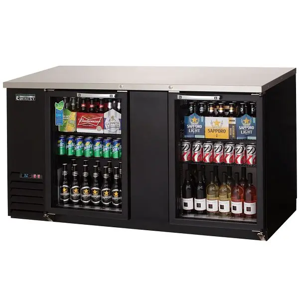 Everest Refrigeration 2 Glass Door Back Bar Cooler, 69" Length, 24" Depth - Black Exterior, EBB69G-24