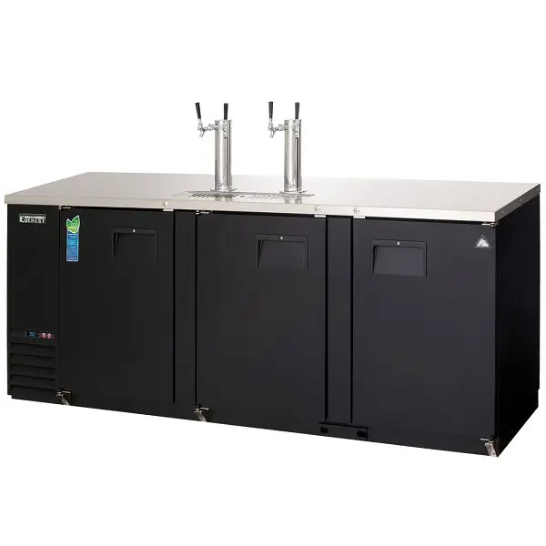 Everest Refrigeration 4 Keg Direct Draw Beer Dispenser, 90" Length, 24" Depth (Two 2-Faucet Towers) - Onyx Exter...