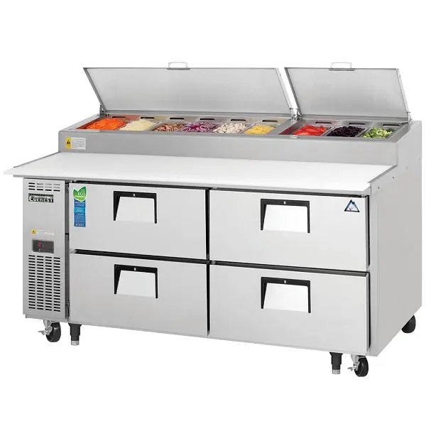 Everest Refrigeration 2 Section 4 Drawer Pizza Prep Table, 71 1/2", EPPR2-D4