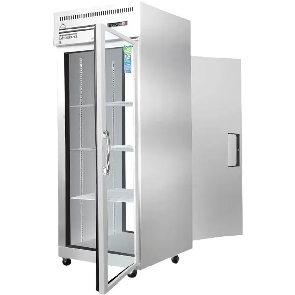 Everest Refrigeration 1 Section - 1 Front Glass Door & 1 Rear Solid Door Pass-Thru Refrigerator, 29 1/4", ESPT-1G-1S