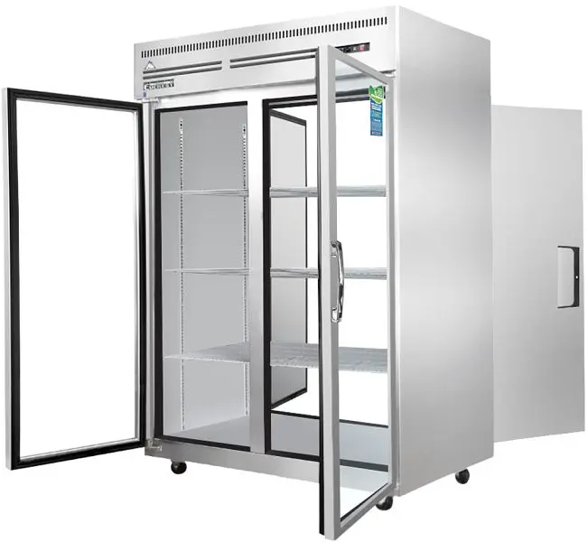 Everest Refrigeration 2 Section - 2 Front Glass Door & 2 Rear Solid Door Pass-Thru Refrigerator, 49 5/8", ESPT-2G-2S