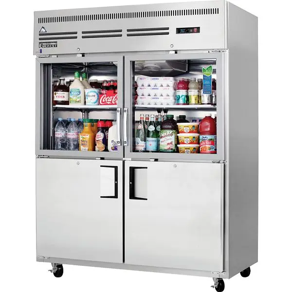 Everest Trusted Refrigeration 2 Wide Section - 4 Half Door Refrigerator, Top Glass & Bottom Solid, 59", EGSWH4 Ev...