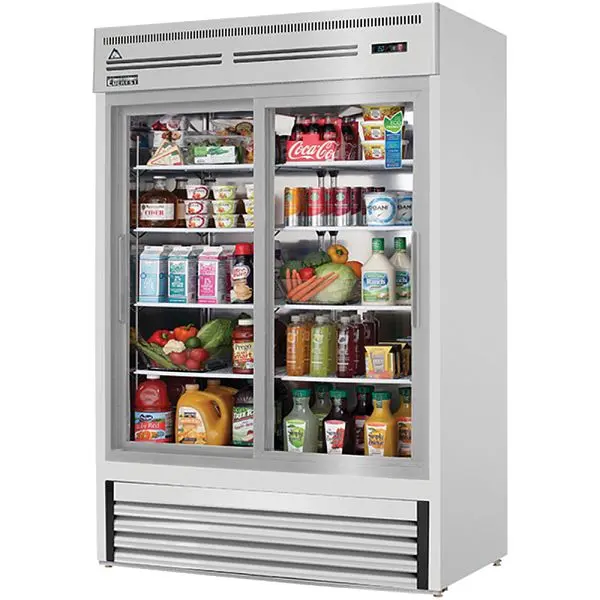 Everest Wide Refrigeration 2 Door Refrigerator Merchandiser (Sliding), 48 cu ft - Stainless Alloy Steel Interior & Ext...
