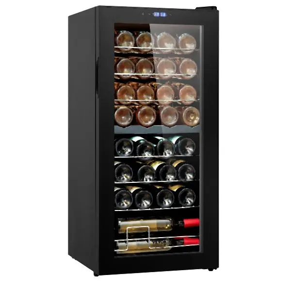 VEVOR 32-Bottle Wine Cooler Dual Zone Freestanding Refrigerator LED Light, DLSJJBXJJDZS30P98V1