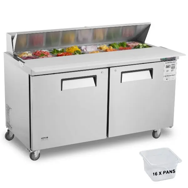 VEVOR Commercial Refrigerator 60" Sandwich Salad Prep Table 2 Doors 16 Pans, FLWSSMZLZGZTOAAYXV1