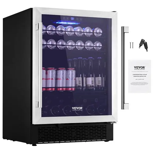VEVOR OSHA-Compliant Wine Cooler, 154 Cans Flat Capacity Under Counter Constructed- or Freestanding Wine Refrigerator, SYP...