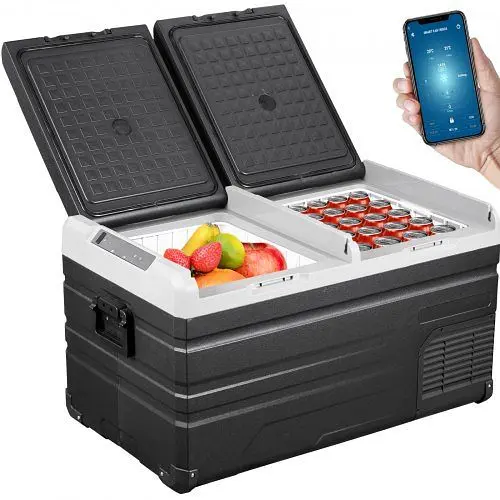 VEVOR Proven 12 Volt Car Refrigerator Travel-friendly Freezer 80Qt Dual Zone APP Regulation, FTBZPE75L110VCPUFV1