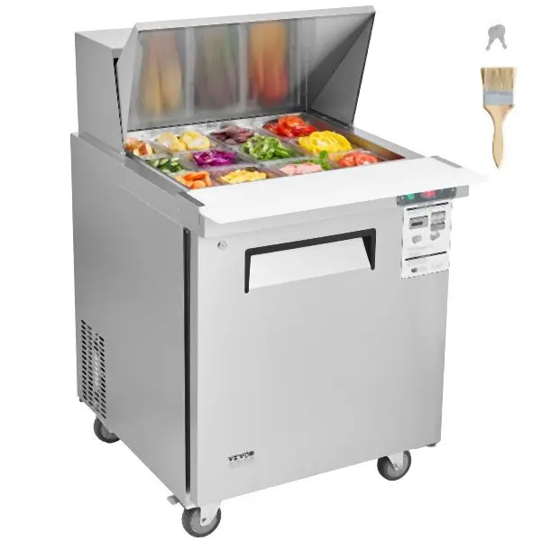 VEVOR Quick-Release Commercial Refrigerator 28" Sandwich Salad Prep Table 1 Door 12 Pans, FLWSSMZLZGZTM397MV1
