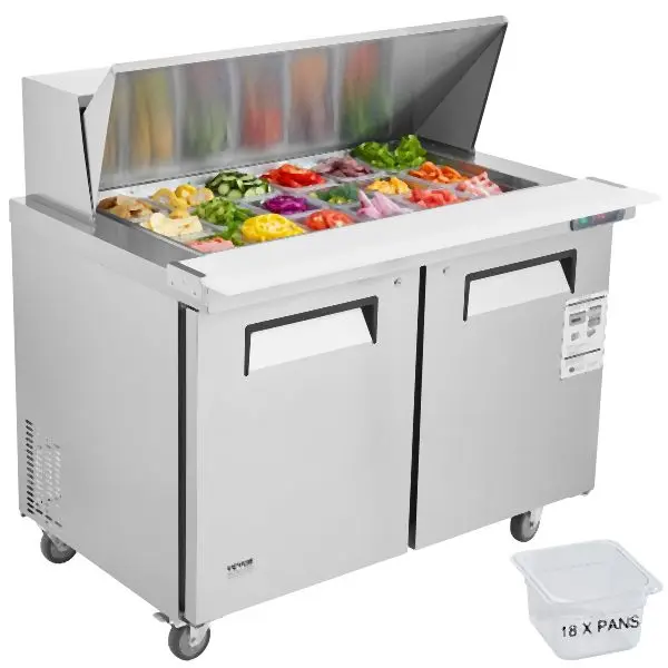 VEVOR Superior Commercial Refrigerator 48" Sandwich Salad Prep Table 2 Doors 18 Pans, FLWSSMZLZGZTHQUJJV1