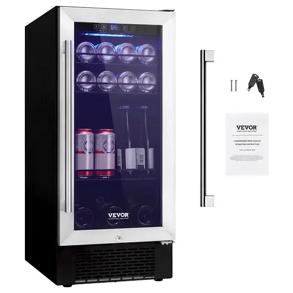 VEVOR Wine Cooler, 96 Cans Capacity Under Counter Constructed- or Freestanding Wine Refrigerator, SYPJYLJGQRS96L4EGV1