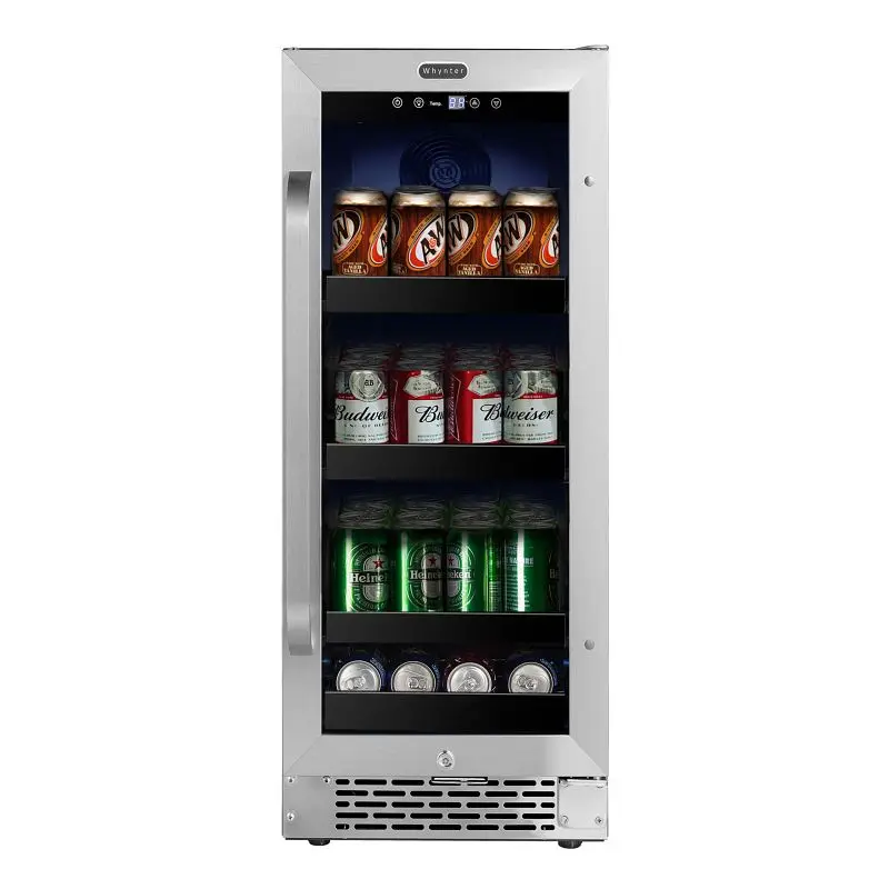 Whynter 15" Constructed- 80 Can Undercounter Stainless Steel Beverage Refrigerator Reversible Door, Digital Regulatio...