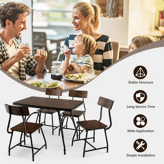 Costway 43 x 27.5 Inch Industrial Style Dining Table Adjustable Feet, Rustic Espresso, KC54186CF-1