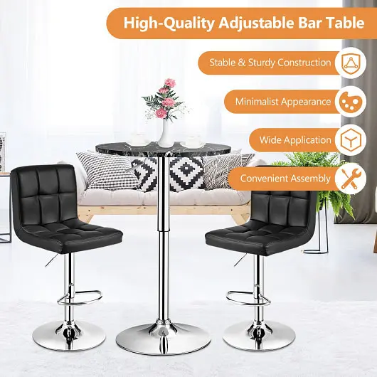Costway 360° Swivel Cocktail Pub Table Silver Leg and Base, Black, HW65412BK