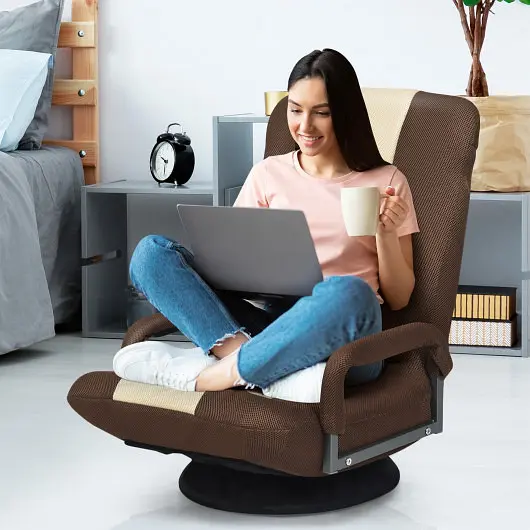 Costway 360-Degree Swivel Gaming Floor Chair Foldable Adjustable Backrest, Tan, HW65937BN