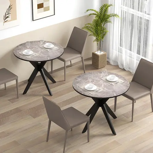 Costway 36-Inch Mid Century Modern Kitchen Table Faux Marble Tabletop and Solid Neoprene Wood Legs, Black, KC56890BK