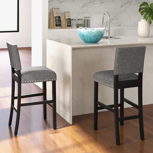 Costway 43.5 Inch Set 2 Counter Height Chairs Solid Rubber Wood Frame, M, JV11371GR-2